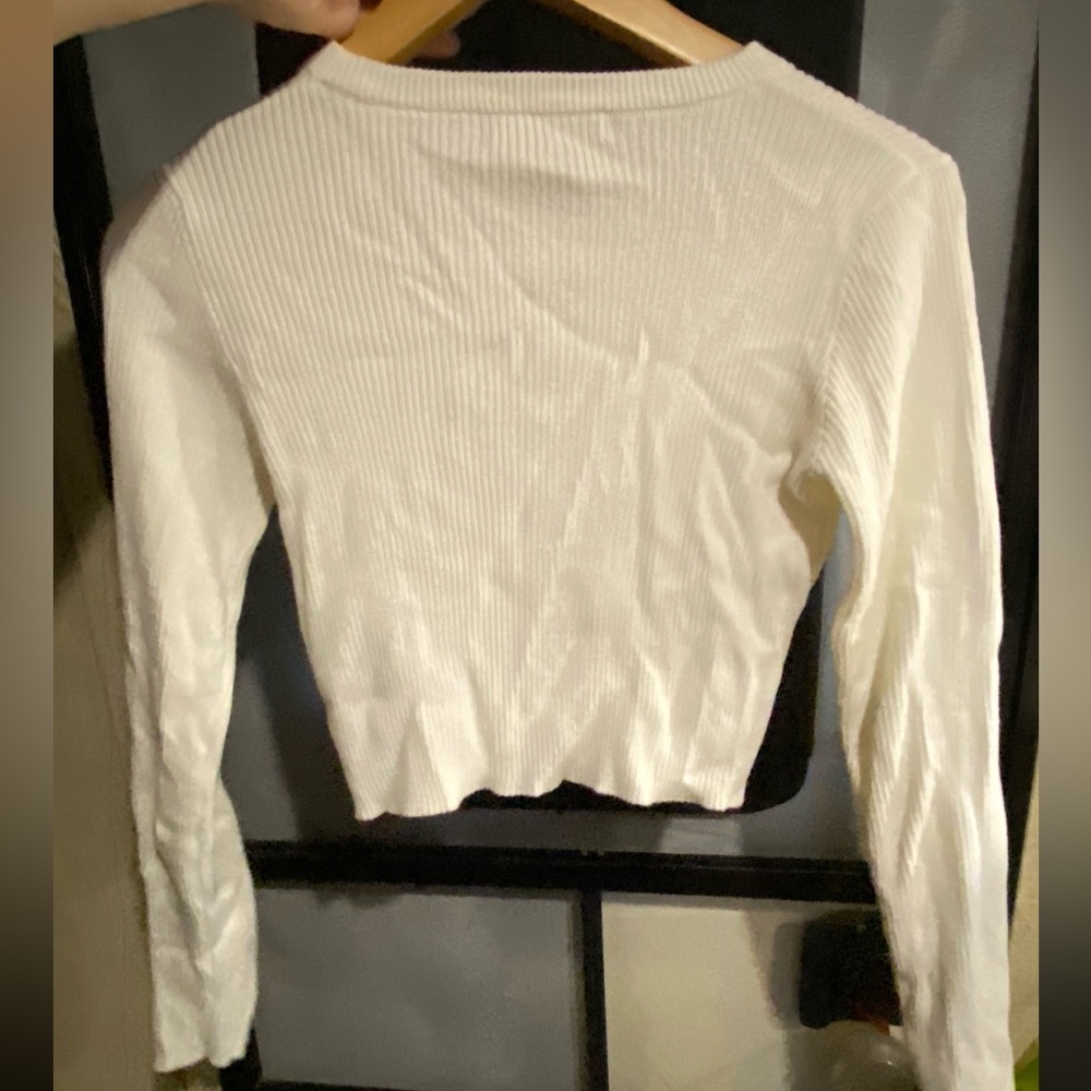 BRANDY MELVILLE womens cream ribbed crop top henley Os - Picture 3 of 5